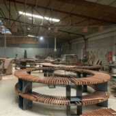 不锈钢金属公园圆椅户外大型休息圆凳城市广场菠萝格休闲座椅长椅