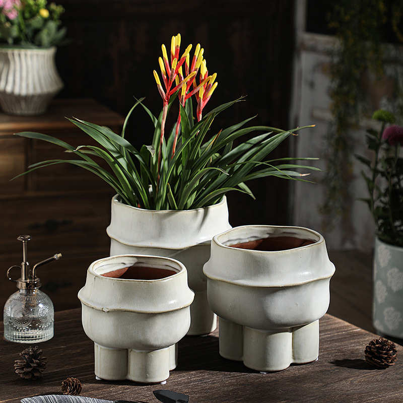 大口花盆陶瓷家用多肉蝴蝶兰花器艺术高脚陶瓷花盆