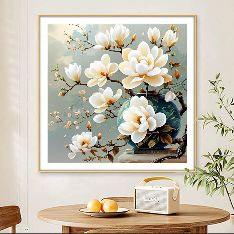 玉兰花新品钻石画2025新款客厅高级感花瓶卧室年轻人5d贴钻十字绣