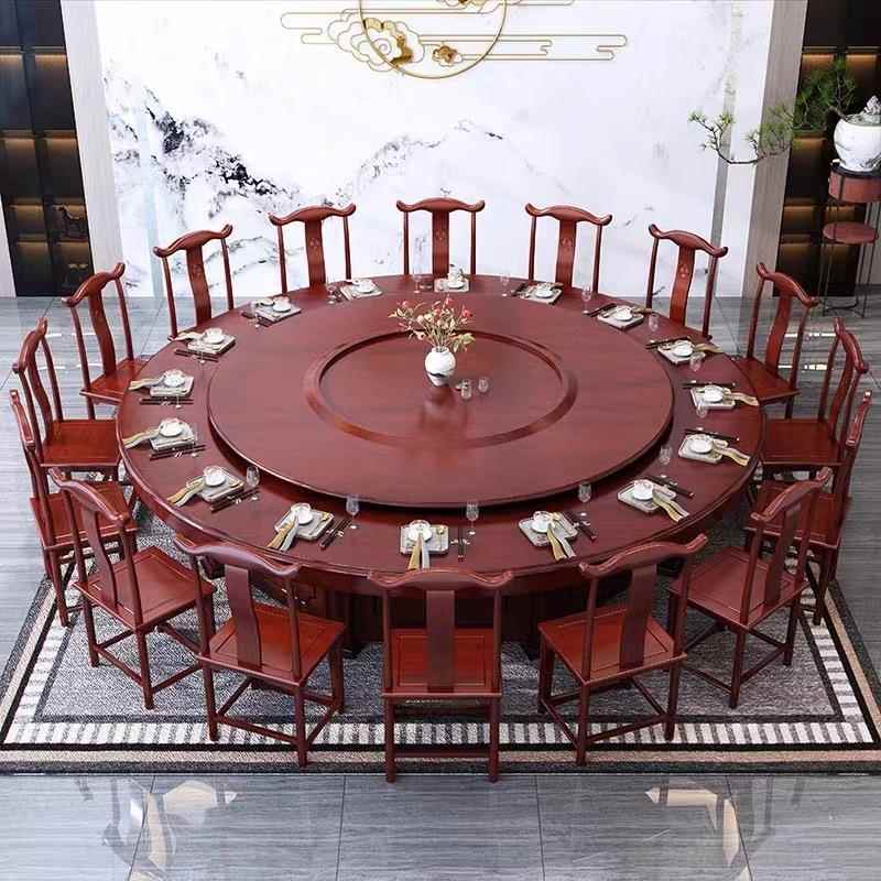 新中式酒店实木餐桌椅组合2.4米2.8米电动餐桌饭店家用20人大圆桌