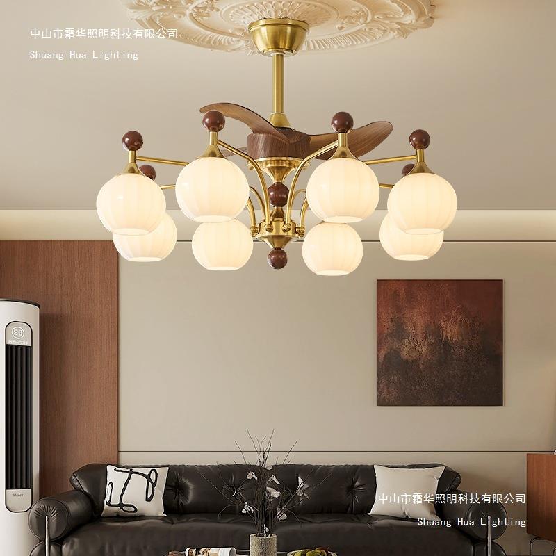 中古风餐桌风扇灯吊扇灯高级感客厅吊灯创意个性艺术2025新款灯具