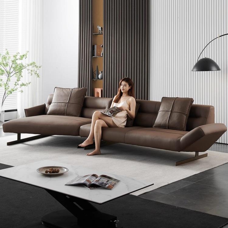 意式极简猫抓皮沙发客厅高档别墅直排多人位现代异形轻奢贵妃沙发