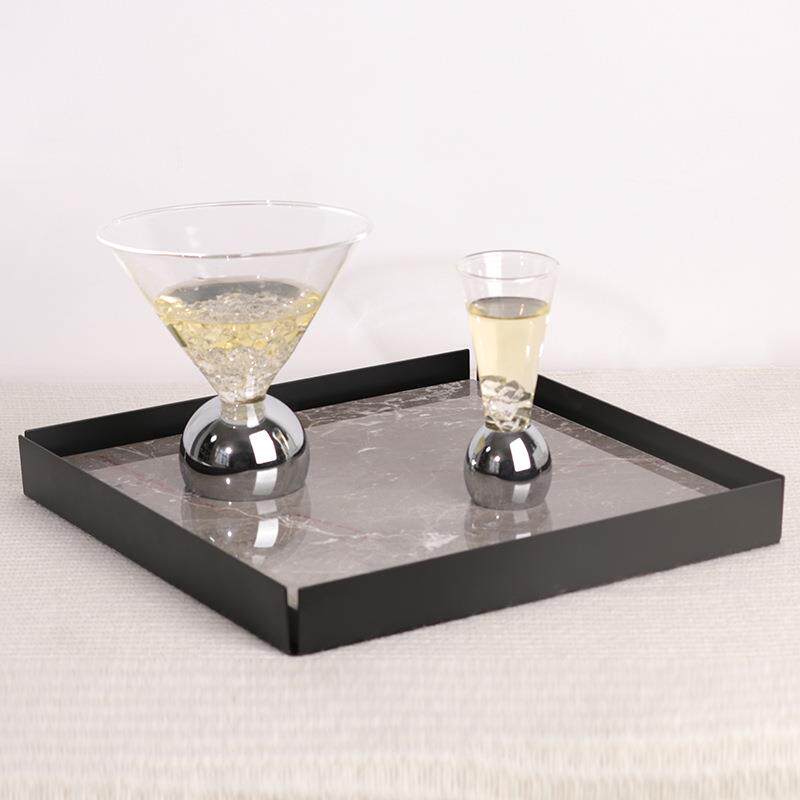 轻奢现代极简大理石方形托盘摆件样板房售楼处金属软装饰品收纳盘
