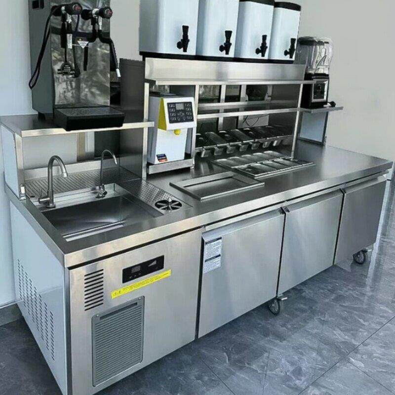 水吧台商用奶茶店设备全套水吧工作台冷藏柜不锈钢操作台奶茶机