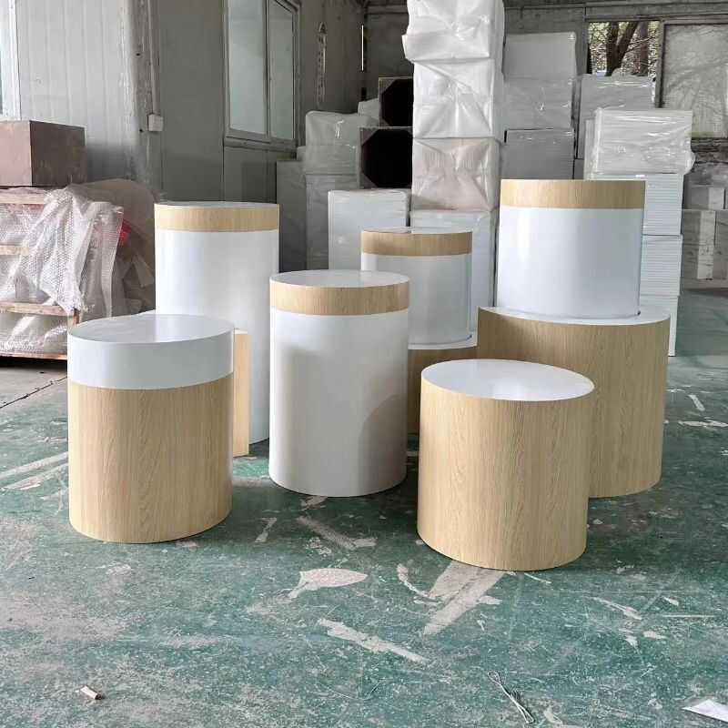 展示台木质异型圆形摆台底座中岛台仿实木贴纸展台拍摄道具木纹桌