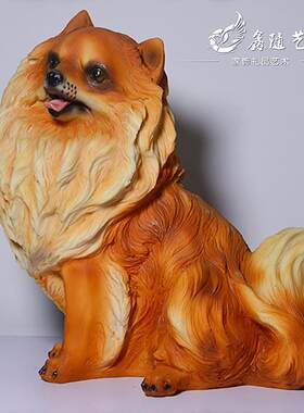 跨境货源博美狐狸犬摆件树脂工艺品 宠物名犬模型家居店铺装饰品