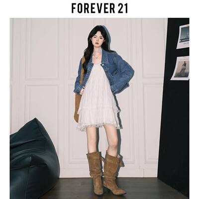 Forever21春季温柔白色蕾丝吊带洋装女氛围感纯欲A字蛋糕短裙子