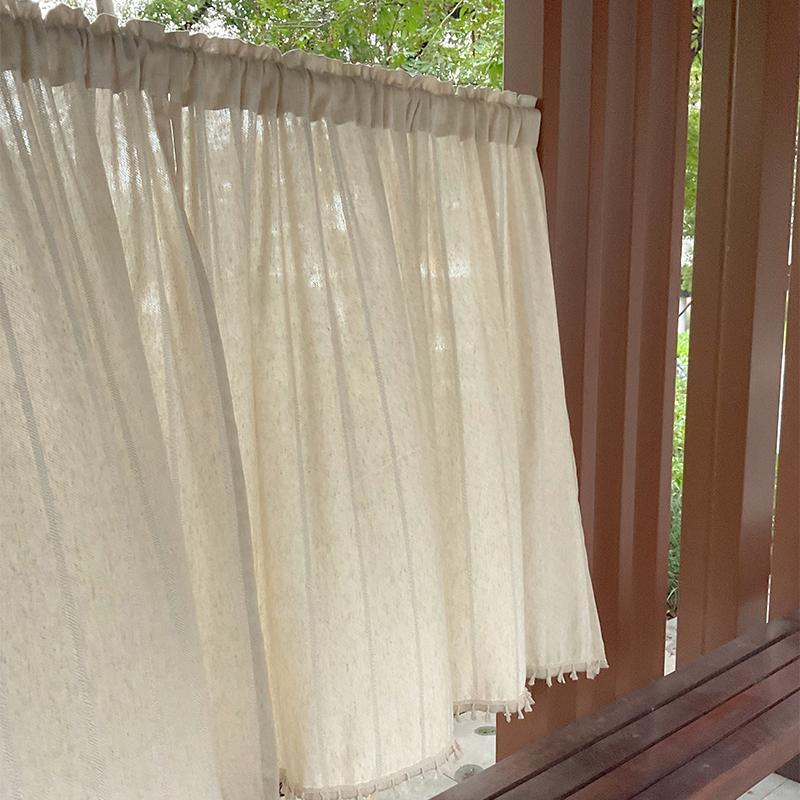 遮光日式小短帘半帘透光不透人厨房棉麻自粘贴隔断纱帘免打孔门帘