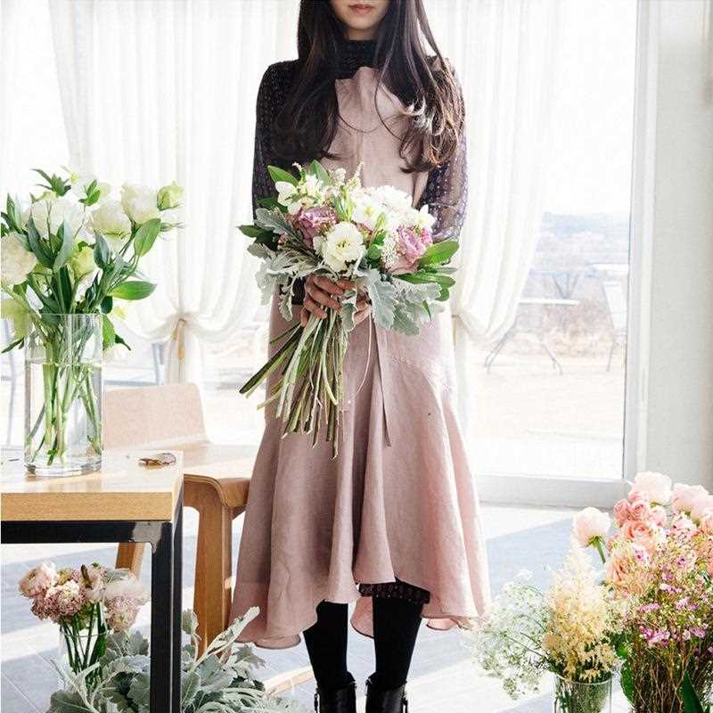 新款直销出口日式挂脖款田园公主收腰纯棉加长女围裙美容花店居家