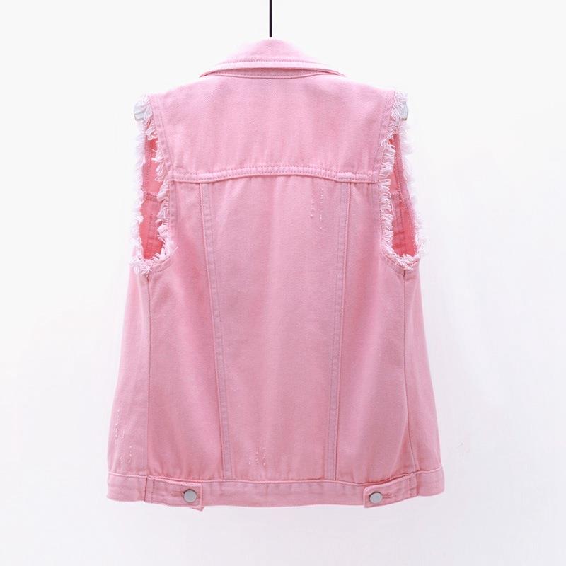 Choose denim vest womens short slim fit raw edge sleeveless