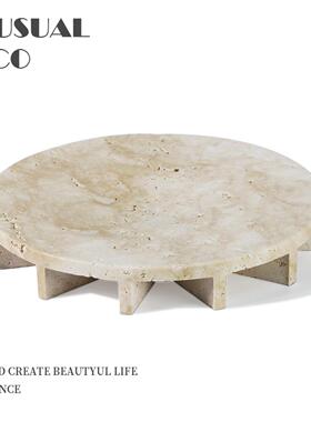 现代简单Wabi-Sabi黄色石灰华水果盘托盘放置饰品模型房销售办公