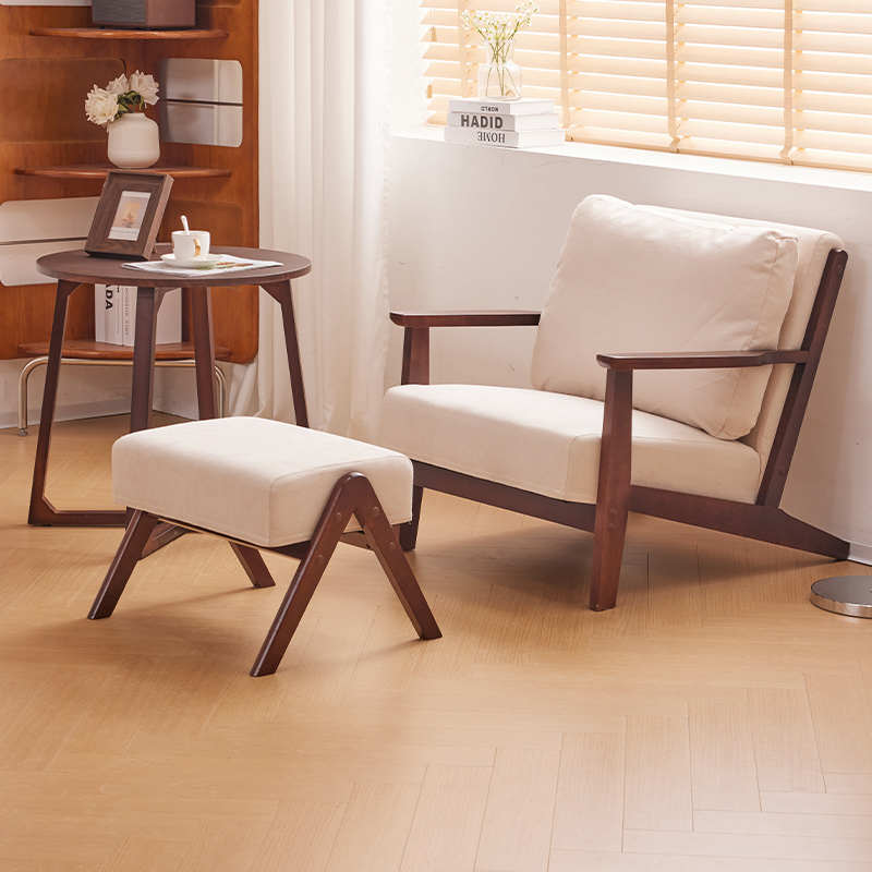 阳台椅实木休闲椅客厅单人沙发洽谈茶桌椅网红躺椅现代简约三件套