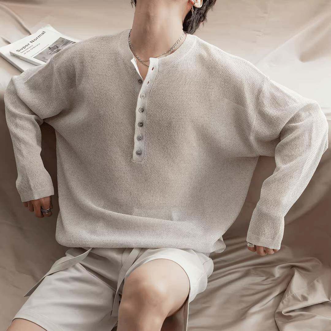 Upscale潮人 深灰色冰丝长袖防晒罩衫薄纱上衣男款夏季松弛感穿搭