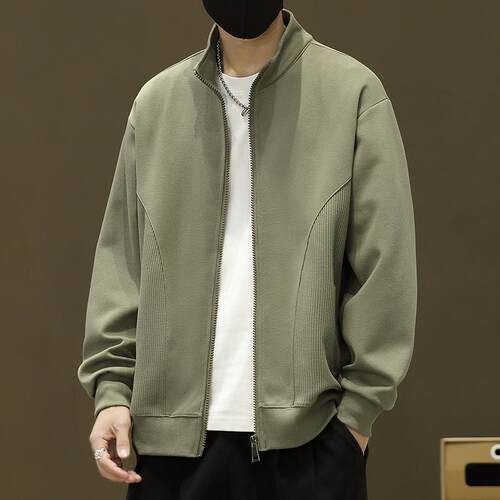 秋季外套男开衫厚T男士春宽松秋装高级感冬款加绒夹克立领运1005d