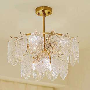美式 轻奢现代简约奶油风房间灯具 复古冰镜水晶灯卧室客厅吊灯法式