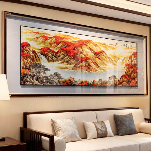 黄铜板鸿运当头客厅装饰画沙发背景墙挂画山水师傅纯手工雕刻别墅