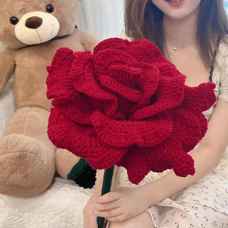 手工编织diy网红大玫瑰针织花束自制材料包手工编织花送女友