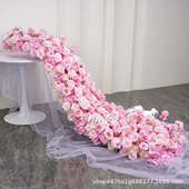 酒店婚礼宴会节日橱窗装 欧式 紫色长条桌花花艺 饰假花地排花