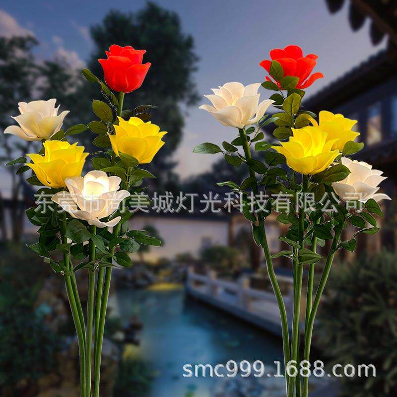 led动态玫瑰花灯户外亮化工程可定草坪灯地插花灯自动开合玫瑰花