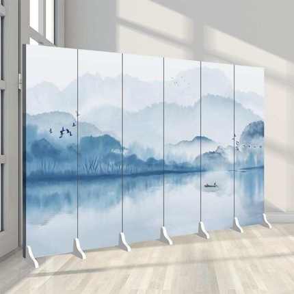 水墨山水画屏风隔断客厅新中式遮挡折叠可移动办公室酒店大厅屏风