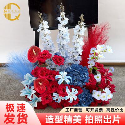 婚庆绿色系仿真花排婚礼布置白绿系列装饰路引花森系场景求婚布置