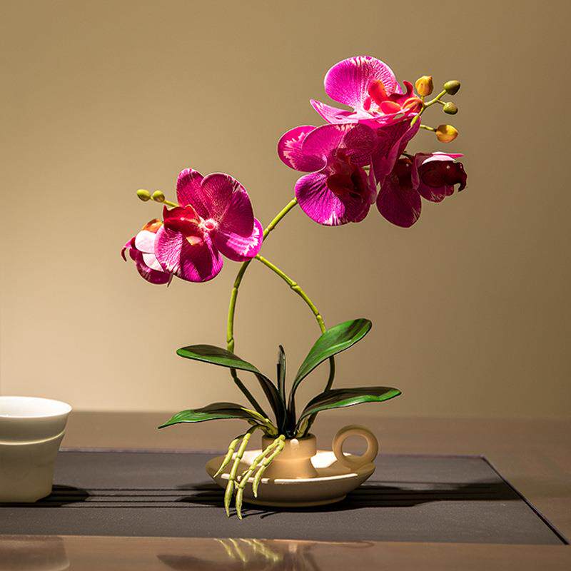 中式蝴蝶兰套装客厅餐桌花艺摆件玄关茶几桌面小盆栽假花装饰