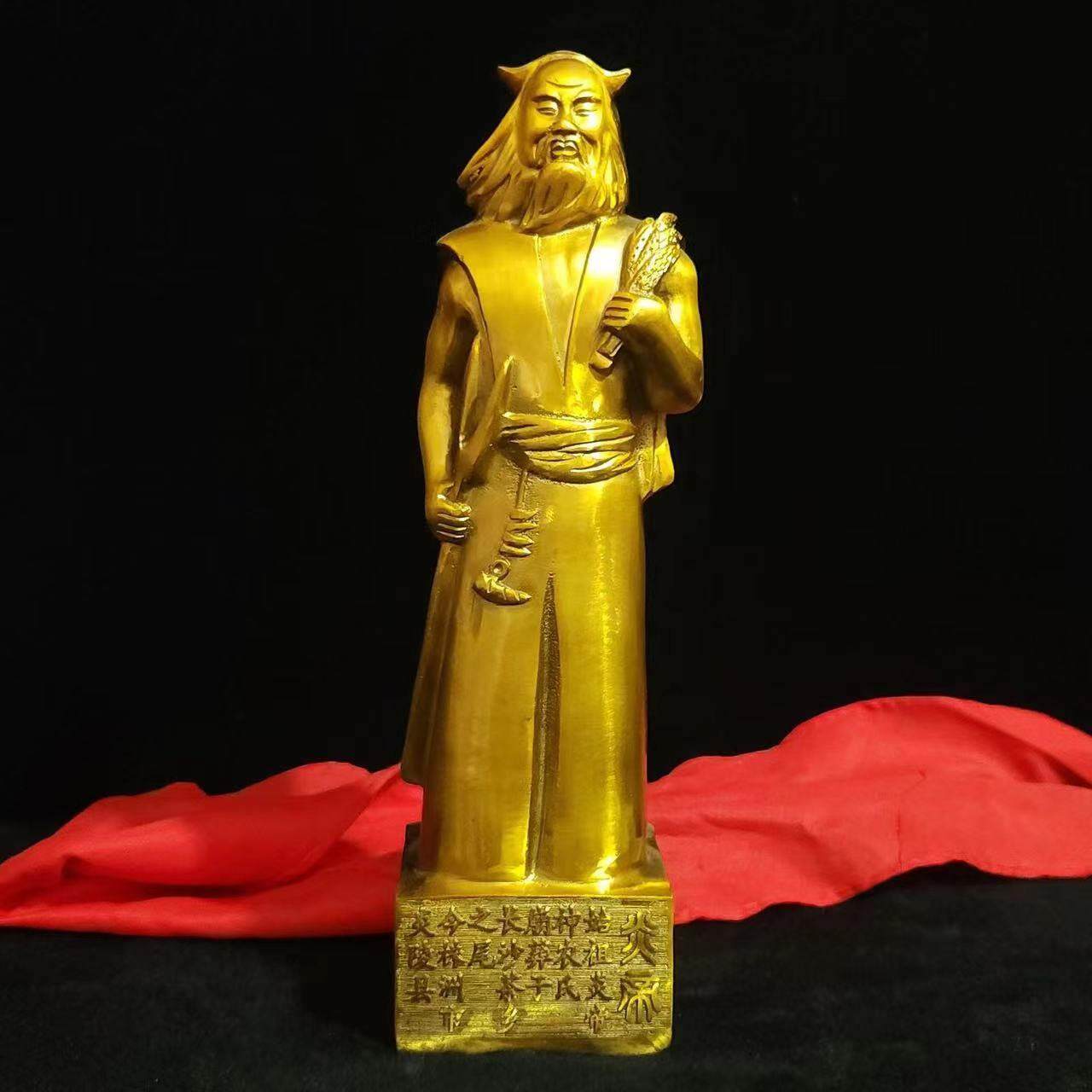 纯铜神农氏炎帝铜雕像轩辕炎黄老祖人文始祖五谷神农大帝桌面摆件