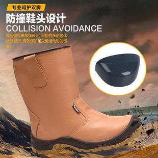 出口真皮油田靴子防砸防刺穿实心底耐磨耐油酸碱高筒安全鞋防护靴