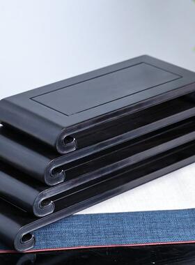紫光檀书卷底座红木雕刻工艺品摆件实木托架长方形花盆瓶佛像木座