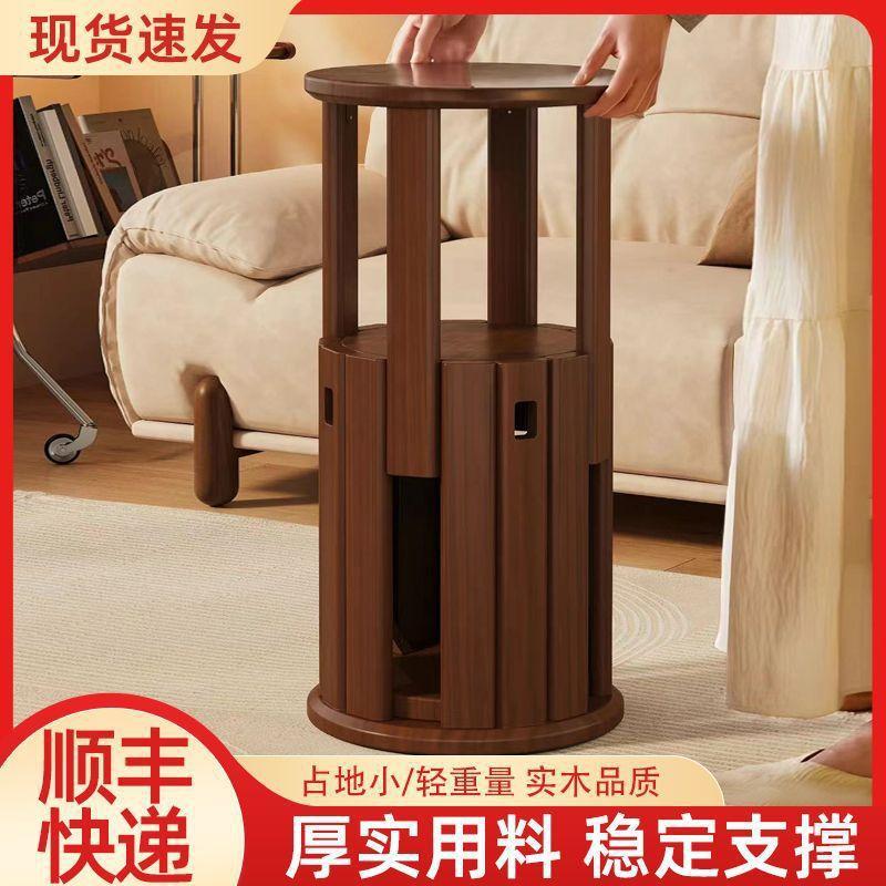 实木圆凳子茶几家用可叠放凳现代吃饭登子餐桌凳原木新中式叠叠乐