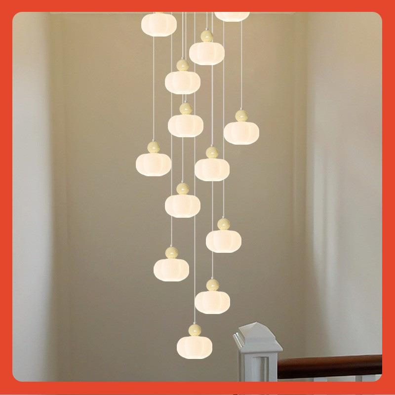 奶油风现代简约新款楼梯吊灯长吊灯别墅复式楼挑空大厅创意云朵灯