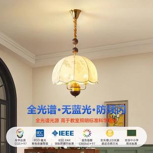 布艺吊灯法式 复古花纹实木衣帽间诧寂风灯具复古风吊灯 中古美式