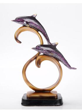 欧式树脂工艺品海豚摆件创意玄关家居客厅书房卧室隔板礼品摆设