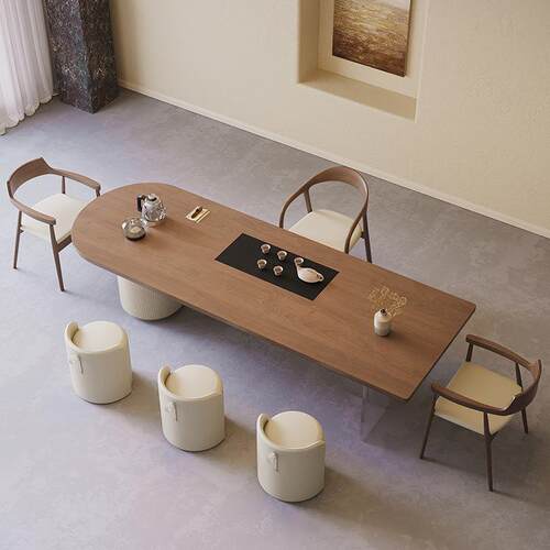 现代简约实木泡VYV茶茶台原木大板椅桌组合圆桶亚克力家用办公茶