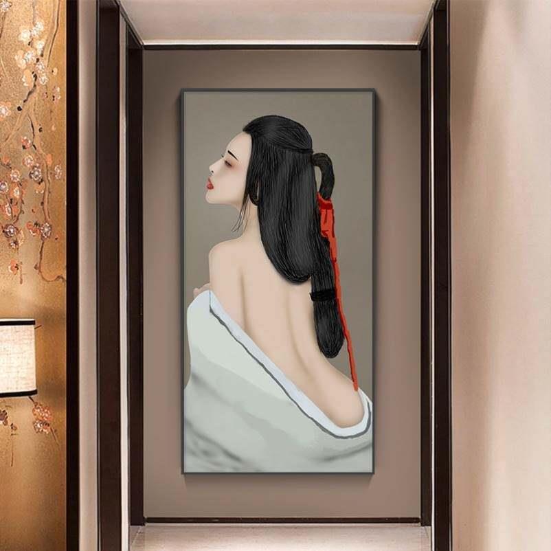 仕女图装饰画中国风挂画日料店软装背景墙壁画古代美女国画复古风