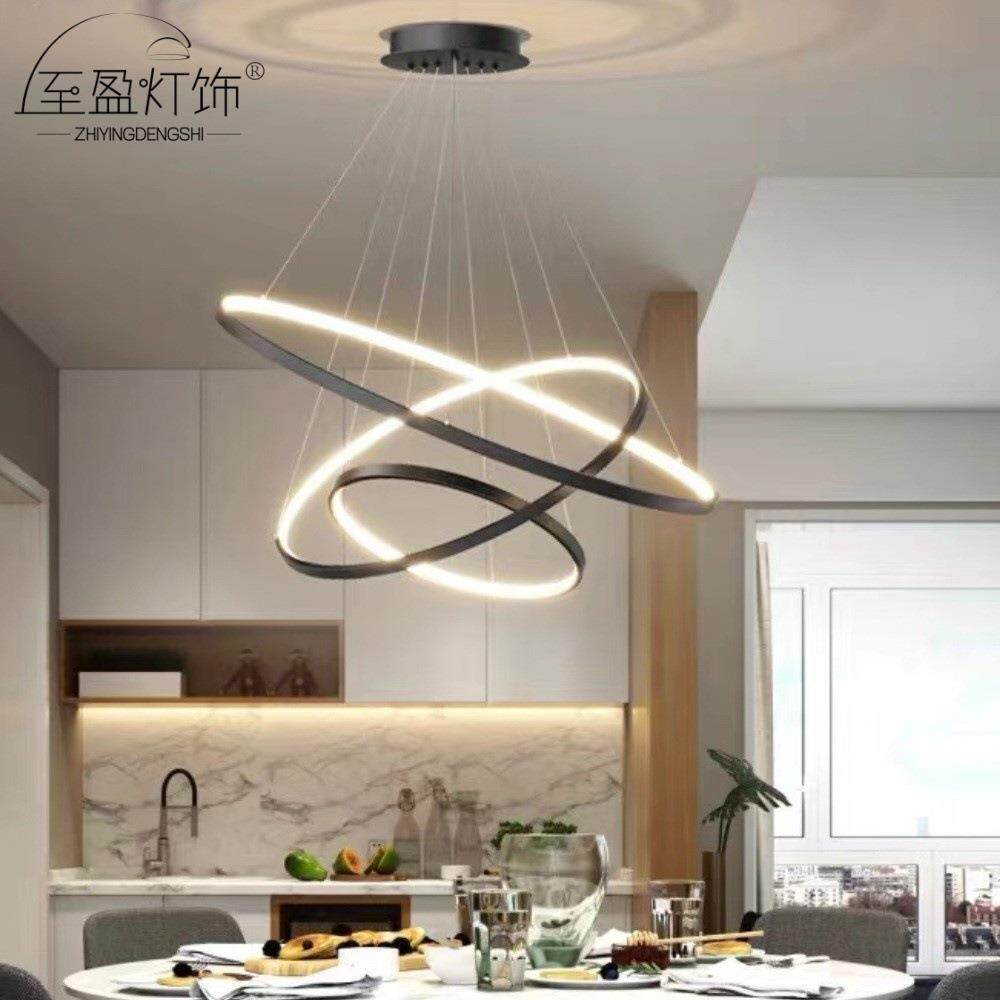 圈圈灯出口黑色北欧客厅灯现代简约铝材圆圈餐厅灯环形吊灯