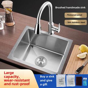 304不锈钢手工水槽单槽柜台下面盆加厚厨房面盆嵌入式 单槽大小
