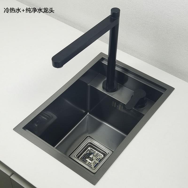 黑色吧台洗菜盆隐藏式不锈钢手工单槽中岛小水盆阳台水池隐形水槽