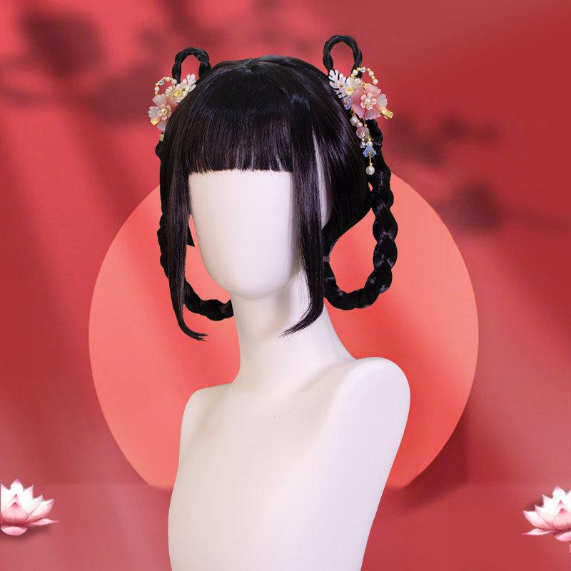 儿童汉服假发一体式全套头饰可爱发髻造型发饰古装照相馆漫展假毛