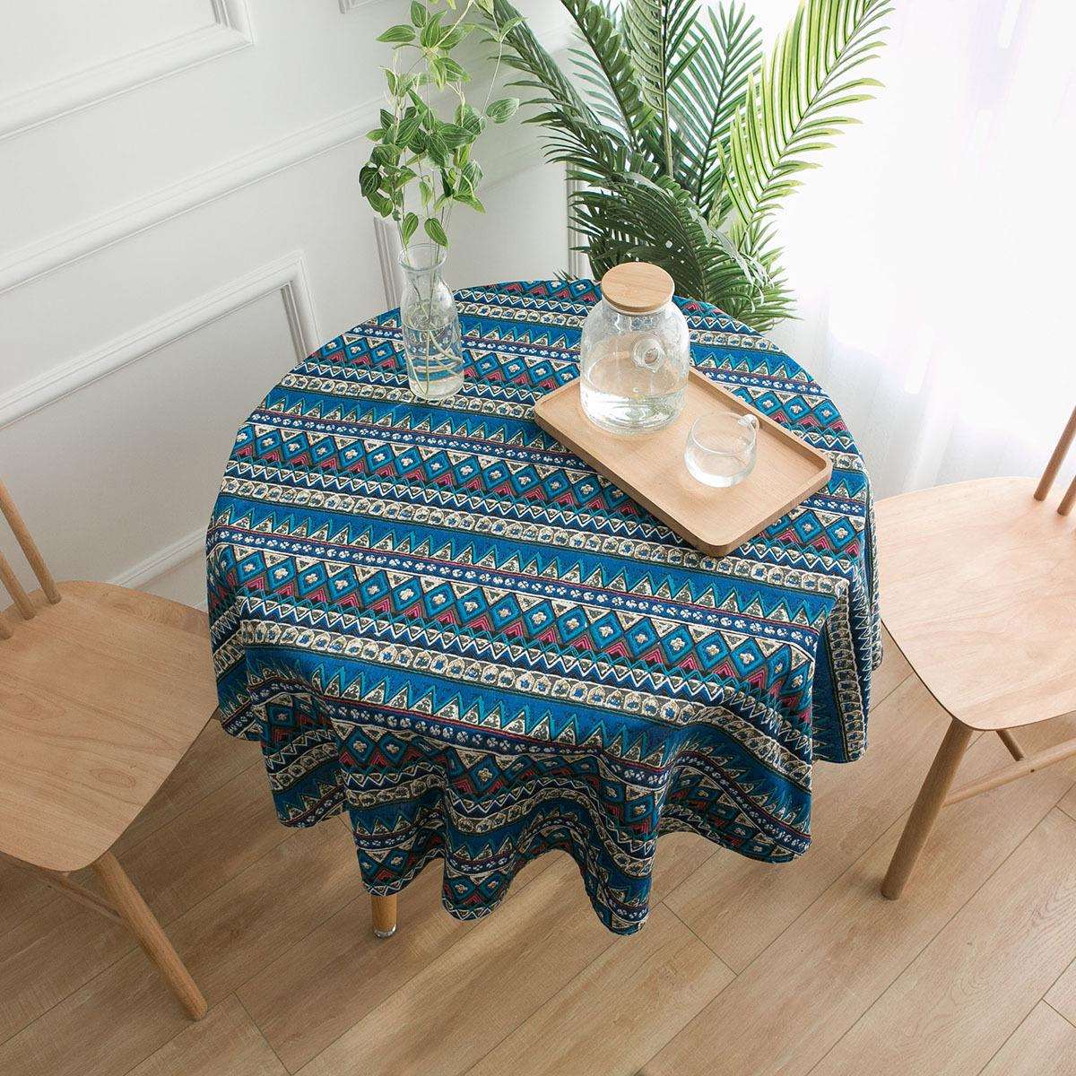波西米亚桌布蓝色几何印花餐桌布模型制作工具/辅料耗