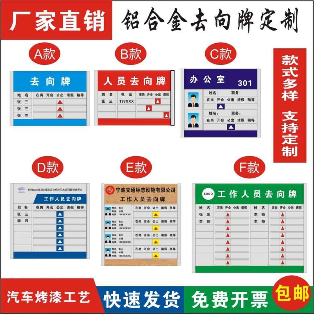 铝合金去向牌工作人员在岗指示门牌铝板不锈钢烤漆印字安全标识牌