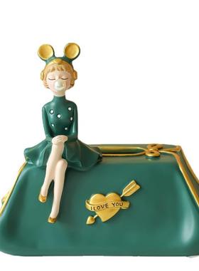 泡泡女孩纸巾盒抽纸客厅轻奢北欧茶几收纳创意家用树脂摆件装饰品