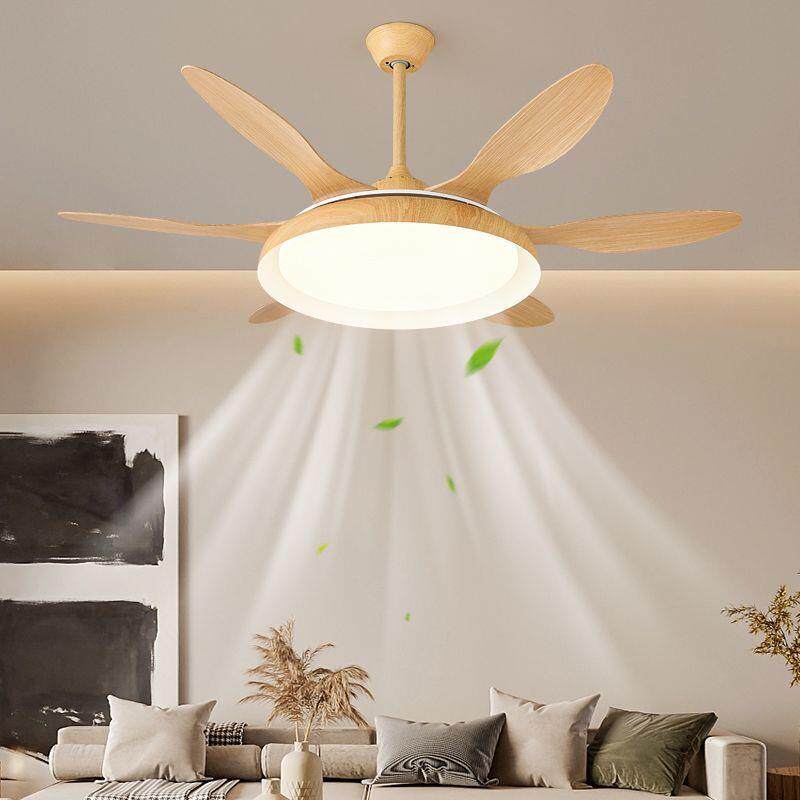 风扇灯客厅灯吊灯简约现代复古胡桃木纹5叶静音大风力餐厅吊扇灯