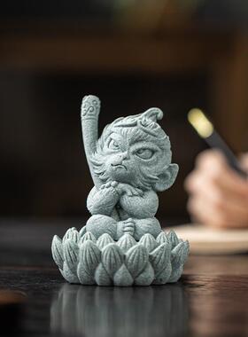 新款直销青砂石国潮风齐天大圣人物摆件创意园艺水族鱼缸造景可爱
