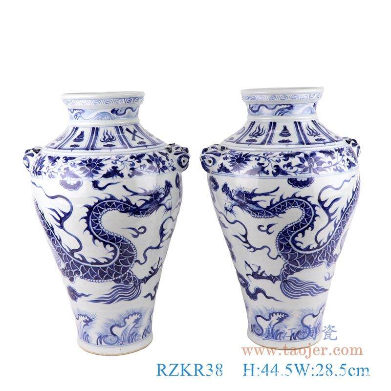 景德镇陶仿古元青花大花瓶玉壶春龙凤抱月瓶缠枝莲葫芦瓶收藏摆件