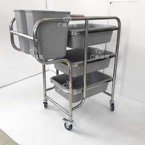 三层饭店收餐车不锈钢圆管弯脚服务车酒店塑料收碗车  清洁手推车