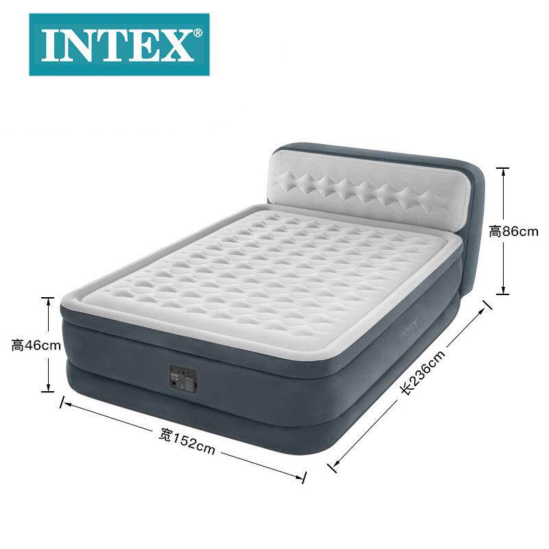 INTEX64448豪华靠背线拉双人充气床内置电泵植绒折叠便携床