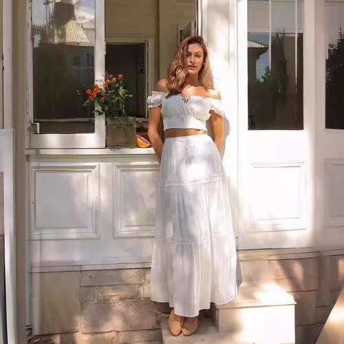 New Womens One Shoulder Bubble Sleeve Front Tie Bow Waist