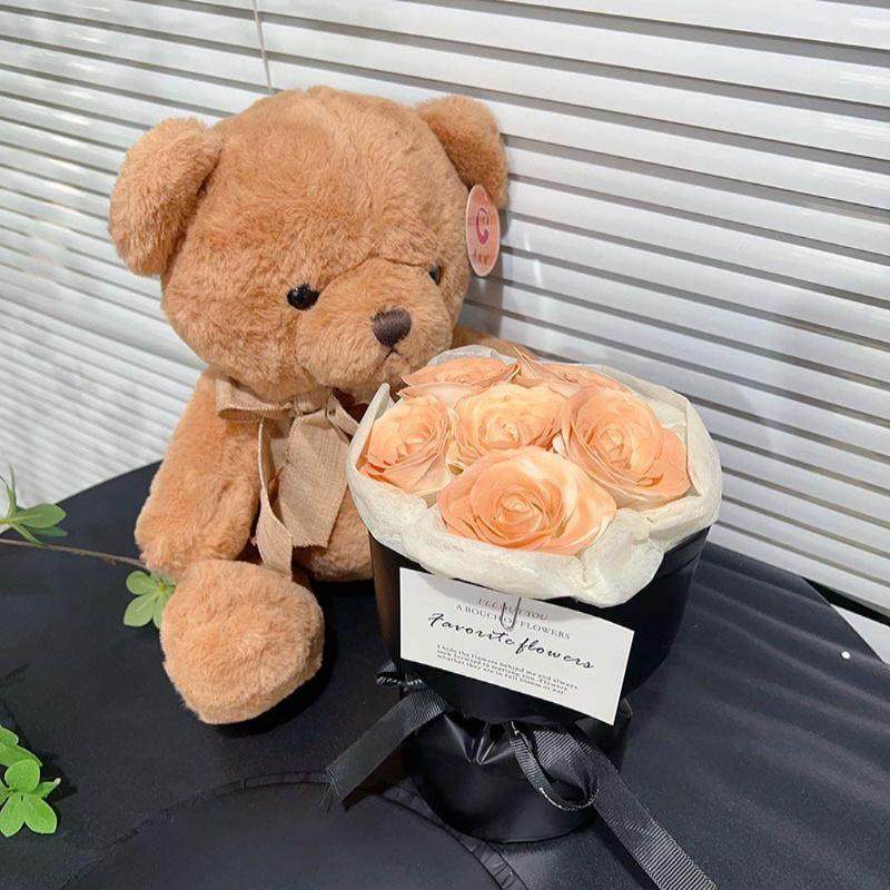 小熊玩偶永生花花束生日礼物送女友老婆男友可爱情人节礼物