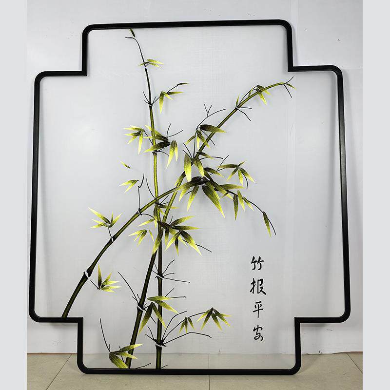 来图做双面半透明纱布画屏风玄关画心厂家直销竹报平安单双面刺绣